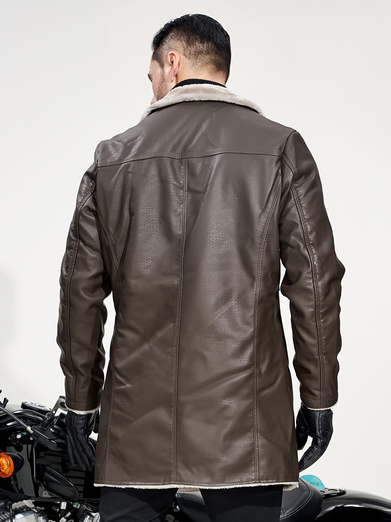 Veste En Cuir PU Doublée De Polaire Chaude Pour Homme, Élégant Pardessus À Boutons