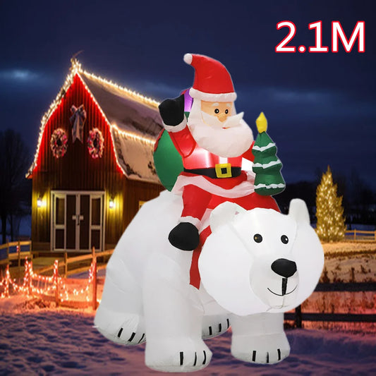 Père Noël gonflable avec lampe LED, ours polaire, bonhomme de neige, modèle gonflable, extérieur, cour, fête de Noël, décoration de jardin, 1.8m, 1.5m