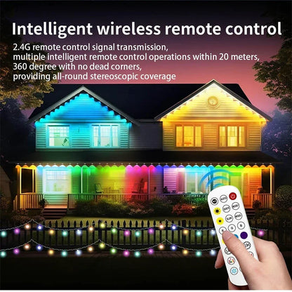 Guirxiété Lumineuse LED Intelligente RGBIC pour l'Extérieur, en Continu, Bluetooth, Étanche, Diviseur de Musique, ix, Noël, Vacances, DIY