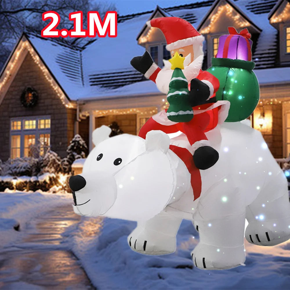 Père Noël gonflable avec lampe LED, ours polaire, bonhomme de neige, modèle gonflable, extérieur, cour, fête de Noël, décoration de jardin, 1.8m, 1.5m