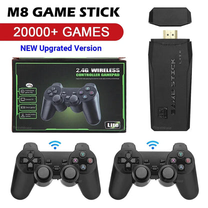 Console de jeu vidéo M8 Game Stick, TV 4K, 20000 + jeux intégrés, 2.4G, poignée sans fil pour touristes, 64 Go, jeux 3D pour PS1, SDavid, nouvelle mise à niveau