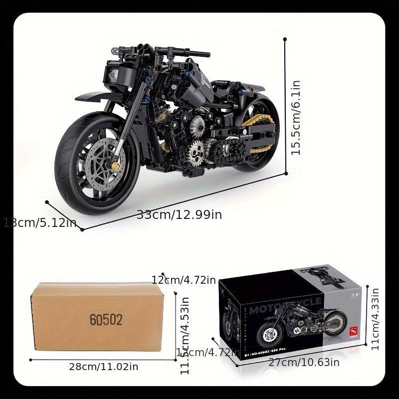 1:8 Blocs de construction de moto noire, célèbre modèle de moto classique rétro, 586 briques technologiques Halloween, cadeau de Noël