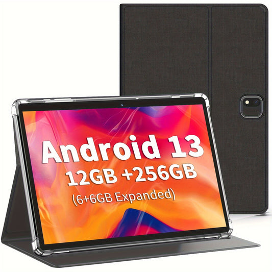 Tablette Android 10 pouces - 12 Go de RAM, 256 Go de ROM, processeur quadricœur, écran HD IPS 10.1 pouces, batterie 8000 mAh, appareil photo 5MP+8MP, GMS, type C - extensible jusqu'à 1 To