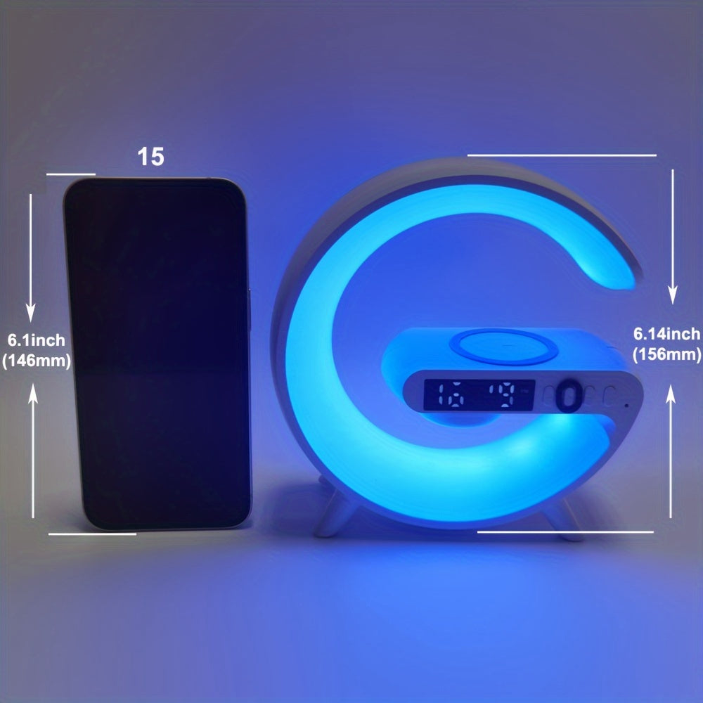 Haut-parleurs BT sans fil avec charge rapide sans fil, Rhythm RGB Light, Bar Smart Light, Réveil Sunrise, Wake Up Light pour les chambres, Lampe de table à intensité variable