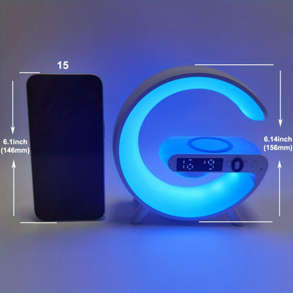 Haut-parleurs BT sans fil avec charge rapide sans fil, Rhythm RGB Light, Bar Smart Light, Réveil Sunrise, Wake Up Light pour les chambres, Lampe de table à intensité variable