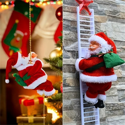 Ensemble de Décoration Père Noël Chantant & Montant l'Échelle - Alimenté par Piles, Parfait pour la Tête de Sapin de Noël & Décoration de Maison pour les Fêtes