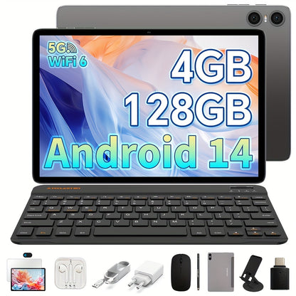 Tablette Teclast P30T 2024 Android la plus récente de 14 pouces, 4 Go de RAM + 128 Go de ROM avec une tablette PC extensible de 1 To, 2 en 1 avec clavier, étui Teclast, film de protection, souris sans fil, écouteurs, batte